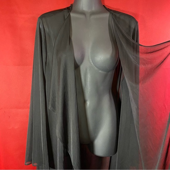 Vintage 90s Sheer Black Nylon Duster Robe – Goth Witchy Maxi Cardigan - Picture 6 of 10